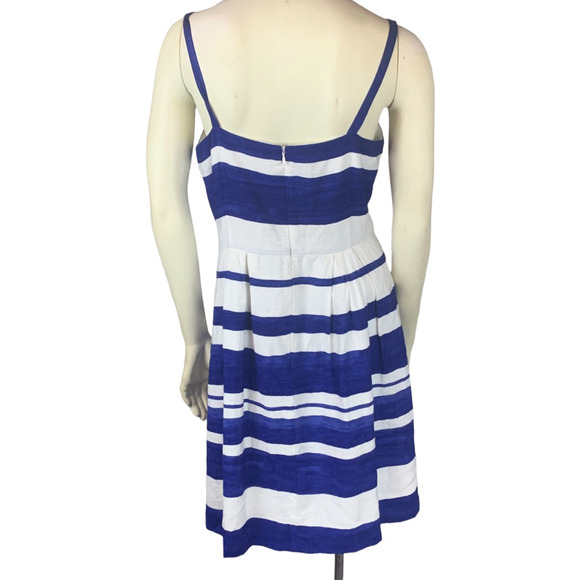 Ann Taylor Loft Womens Fit & Flare Dress Blue White Stripe Sleeveless Petite 12P - Picture 2 of 9